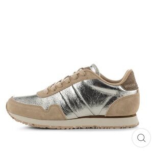 WODEN WOMENS 6.5 NORA III METALLIC LEATHER - SILVER TAN SUEDE SNEAKERS